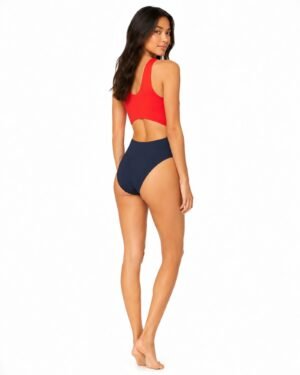 Πίσω όψη Tommy Hilfiger Heritage ολόσωμο μαγιό cut out κόκκινο navy