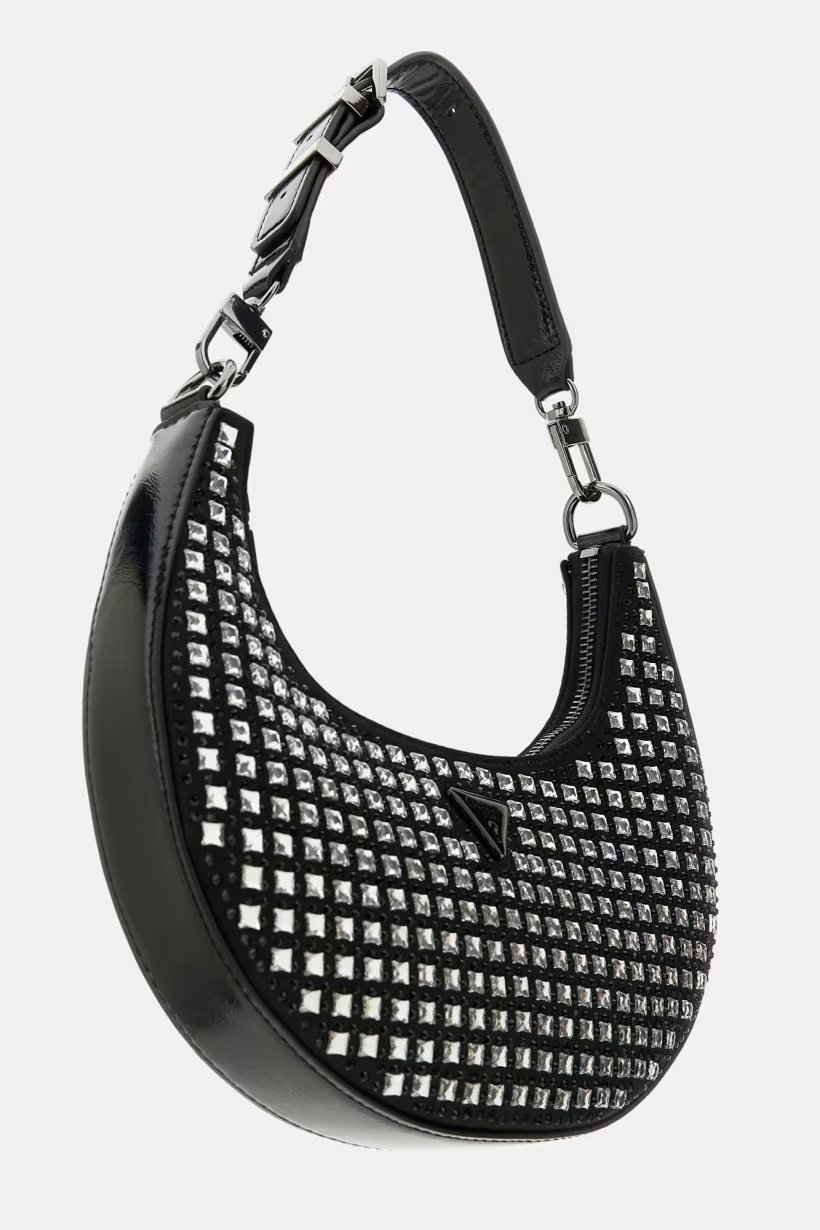 Πλάγια όψη Guess Lua μαύρης τσάντας ώμου