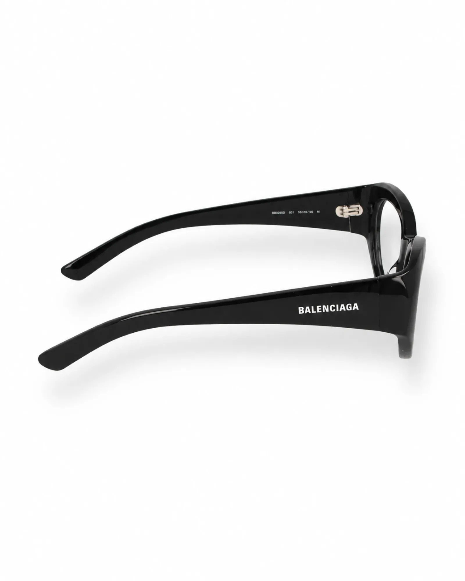 Πλάγια όψη των Balenciaga BB0268O 001 με μαύρους βραχίονες και λευκό λογότυπο
