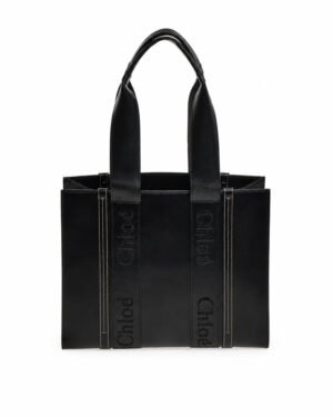Chloé Woody Medium γυναικεία δερμάτινη tote τσάντα μαύρη