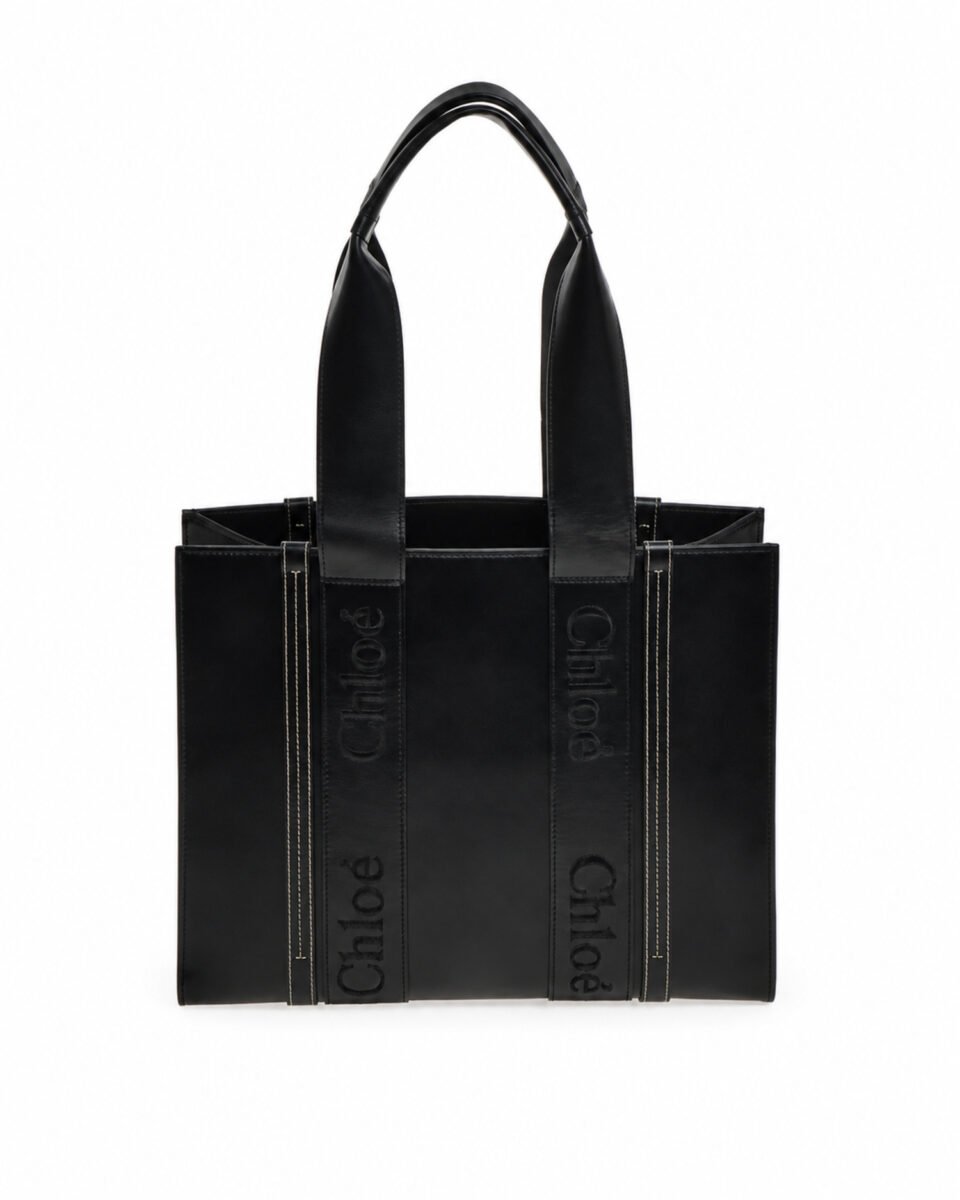 Chloé Woody Medium Γυναικεία Δερμάτινη Tote Τσάντα Μαύρη