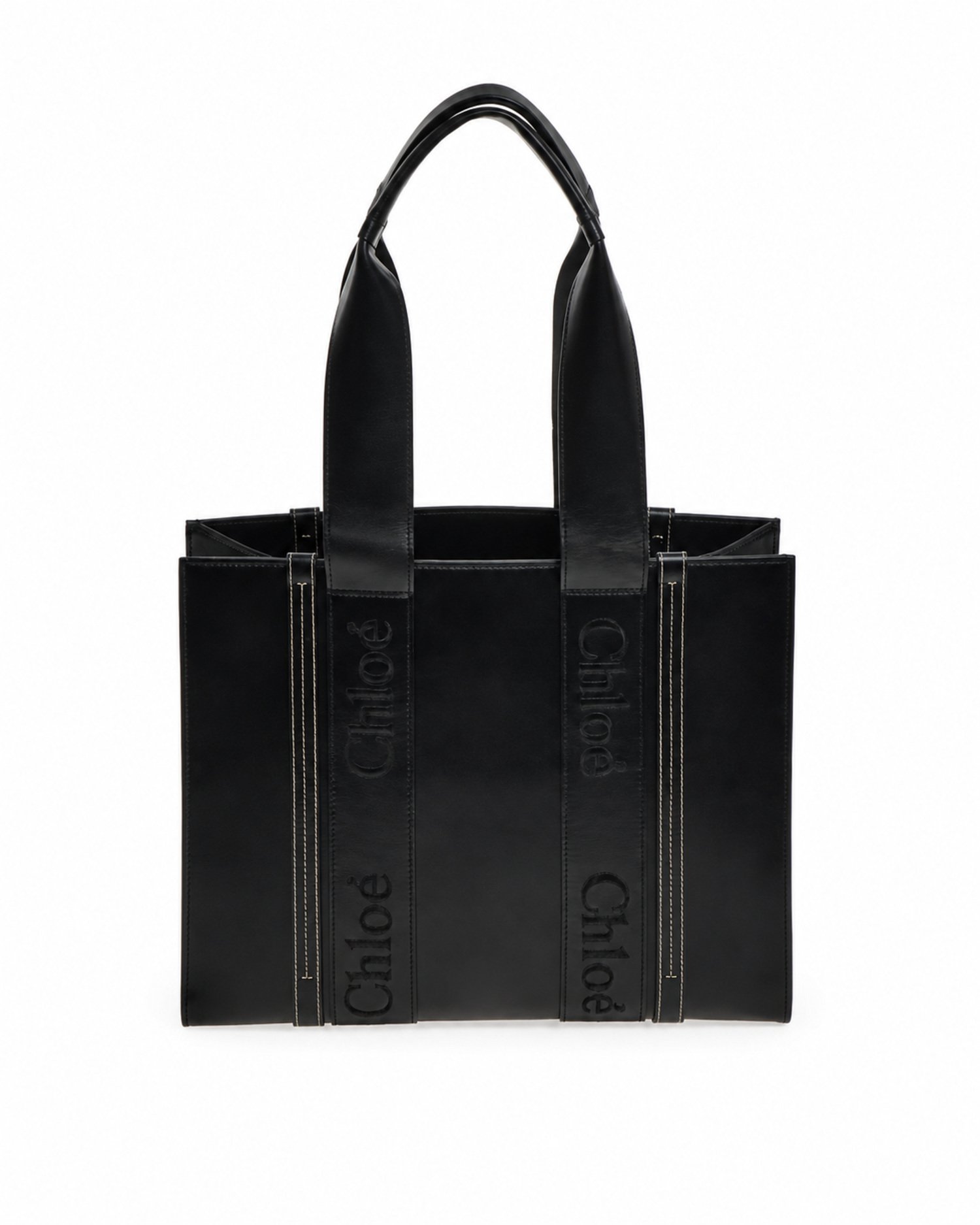 Chloé Woody Medium γυναικεία δερμάτινη tote τσάντα μαύρη