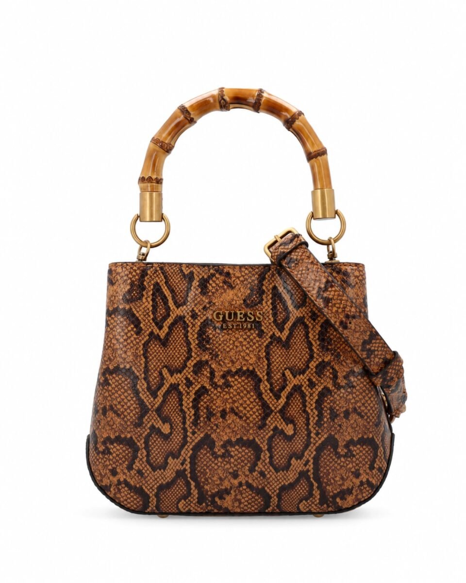 Πλάγια όψη Guess Eire python τσάντας με λουρί ώμου