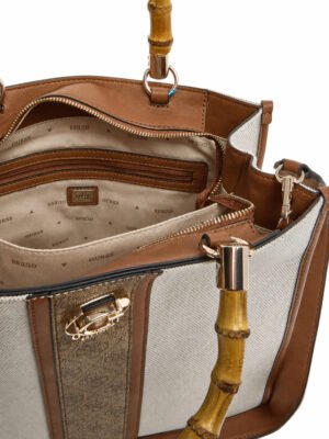 Εσωτερικό της Guess Kerima κρεμ τσάντας με θήκες και φερμουάρ