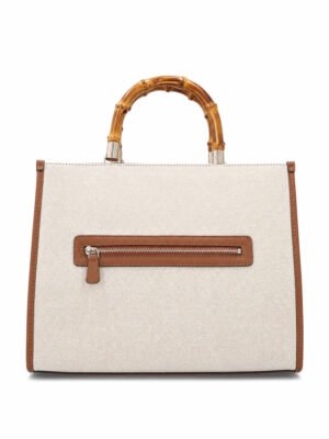 Guess Kerima κρεμ γυναικεία τσάντα χειρός με bamboo χερούλια, πίσω όψη