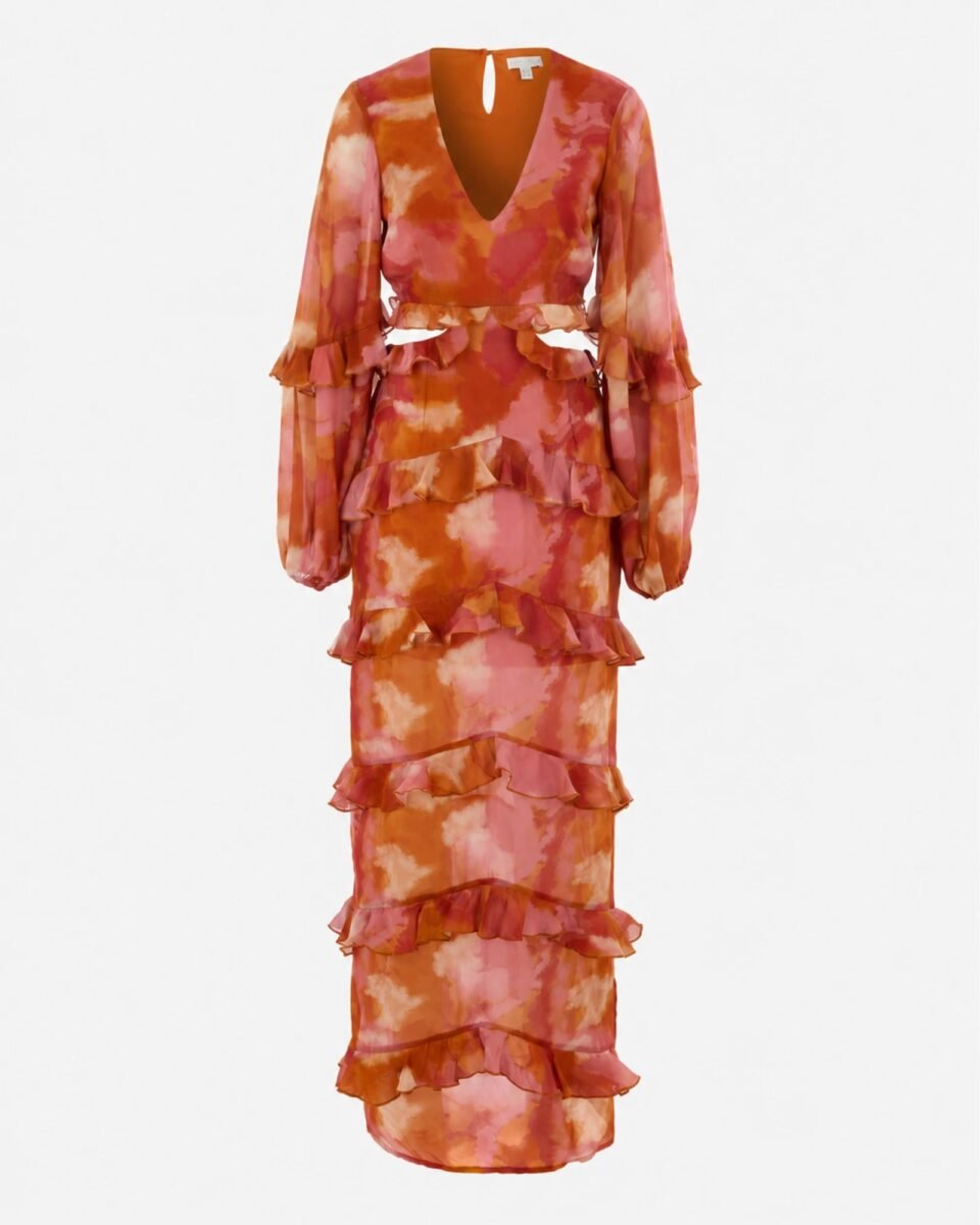 Pretty Lavish Evie Γυναικείο Chiffon Maxi Φόρεμα με Cut-Out και Βολάν
