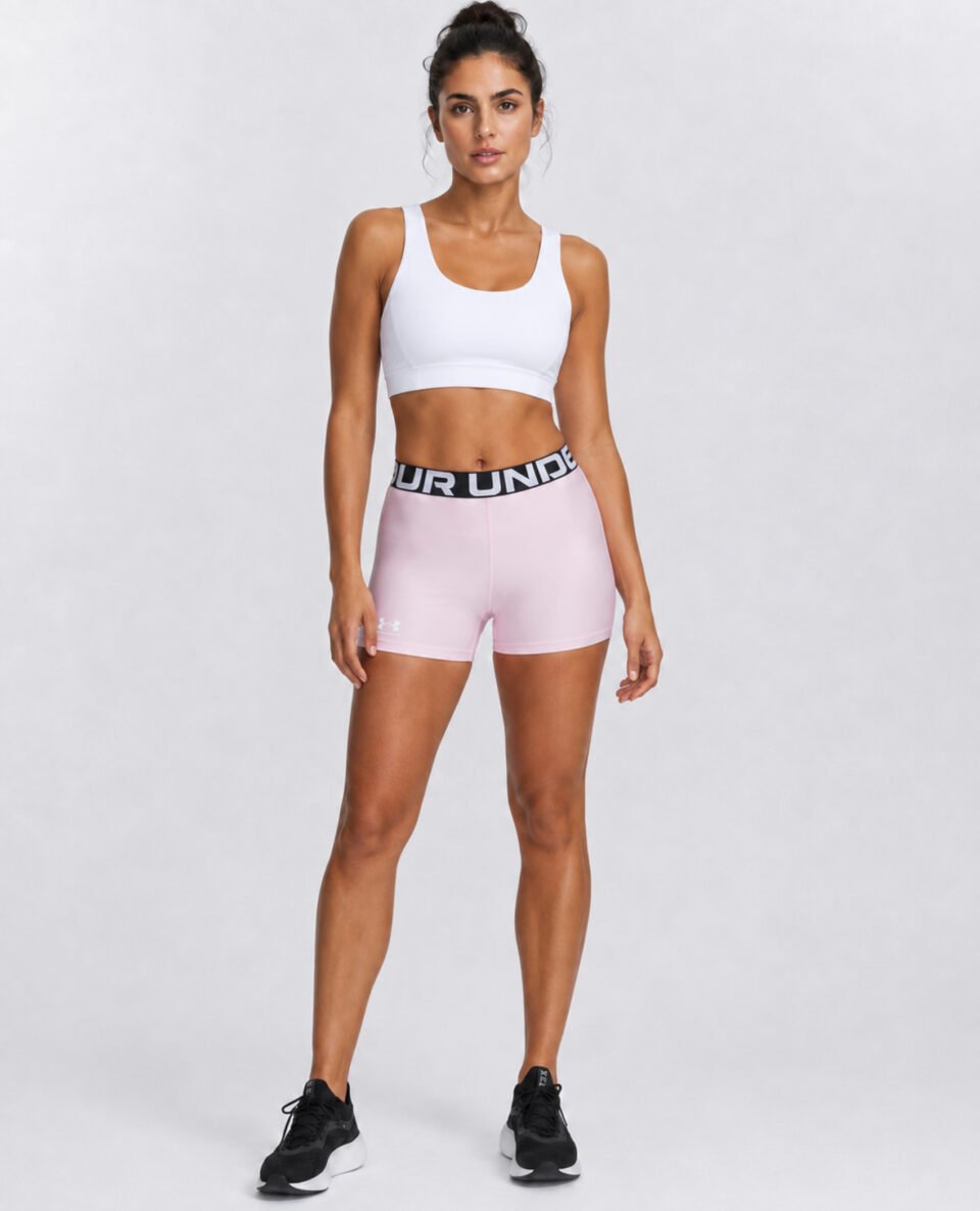Γυναικείο ροζ Under Armour HeatGear Authentics Shorty φορεμένο σε μοντέλο μπροστινή λήψη