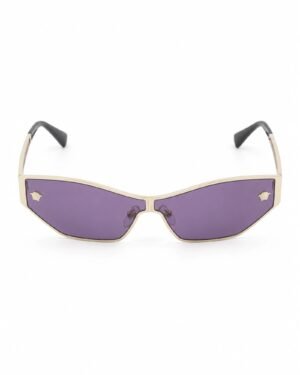 Versace γυναικεία cat-eye γυαλιά ηλίου με χρυσό μεταλλικό σκελετό και μωβ φακούς