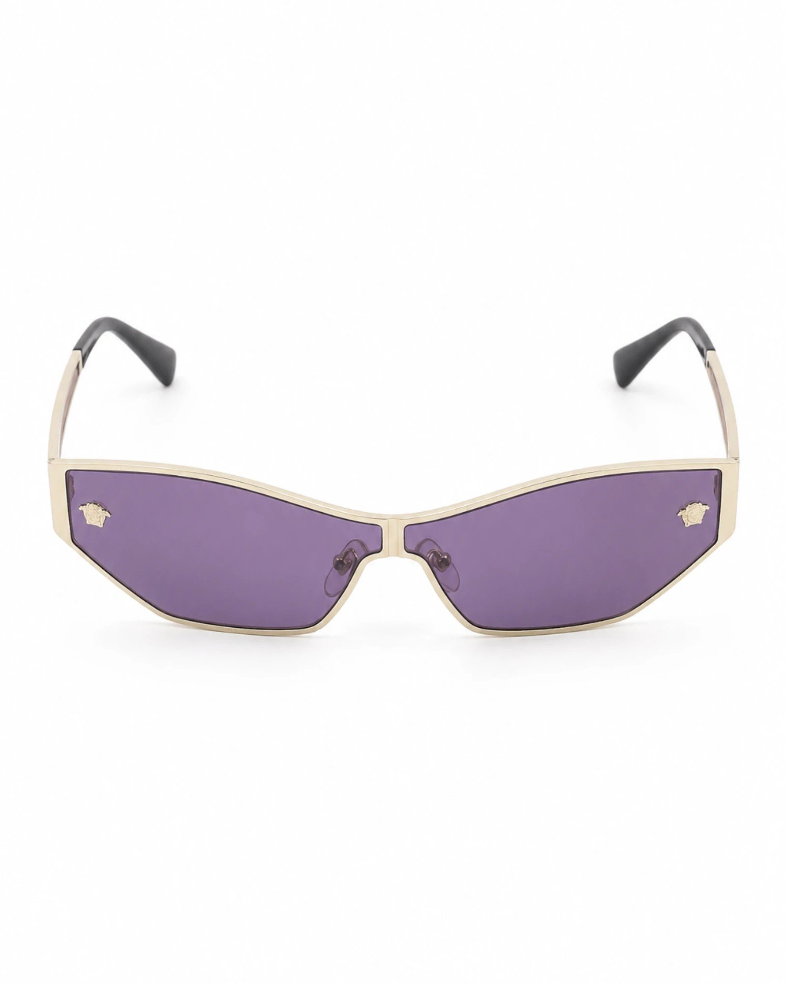 Versace γυναικεία cat-eye γυαλιά ηλίου με χρυσό μεταλλικό σκελετό και μωβ φακούς