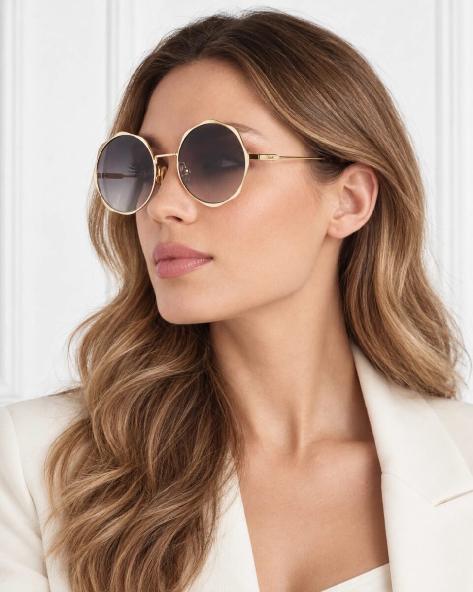 Γυναικείο πορτρέτο με Chloé CH0184S 001 χρυσά γυαλιά ηλίου