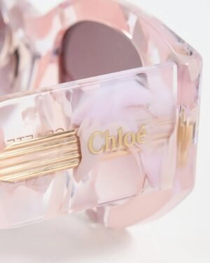 Chloé Gayia CH0251S 005 ροζ γυαλιά ηλίου λεπτομέρεια λογότυπου Chloé στον βραχίονα