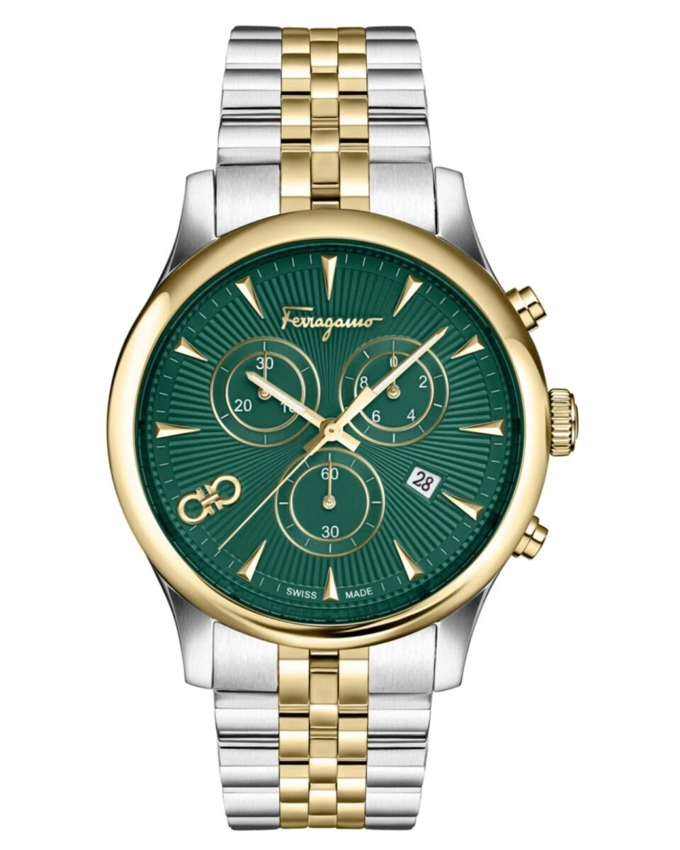 Ferragamo Duo Chrono SFEZ01224 Ανδρικό Ρολόι 42mm Πράσινο / Χρυσό / Ασημί