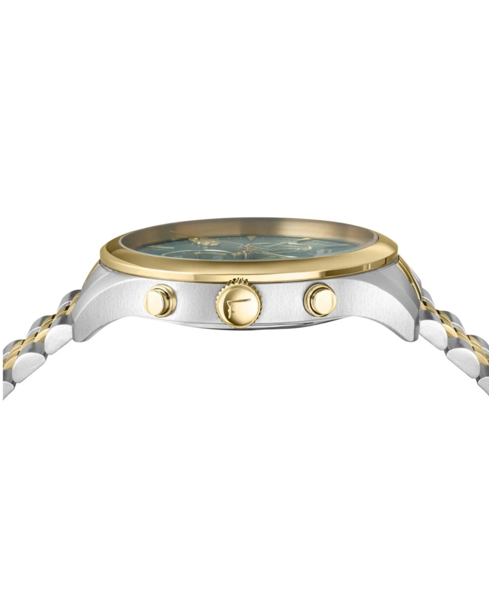 Ferragamo Duo Chrono SFEZ01224 δίχρωμο ρολόι με πράσινο καντράν, πλαϊνή όψη κάσας και κορώνας