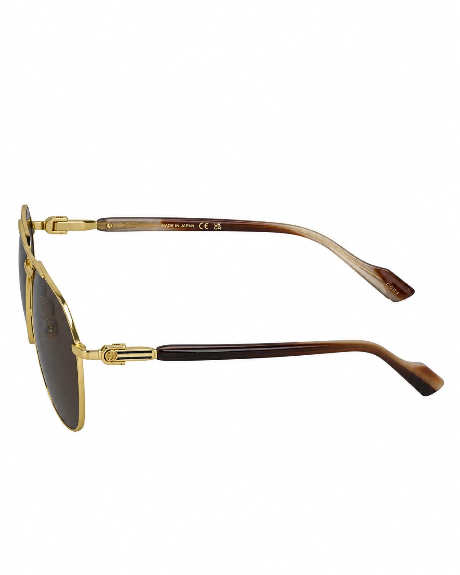 Gucci GG1220S 002 ανδρικά γυαλιά ηλίου aviator σε χρυσό μεταλλικό σκελετό με καφέ βραχίονες πλάγια όψη
