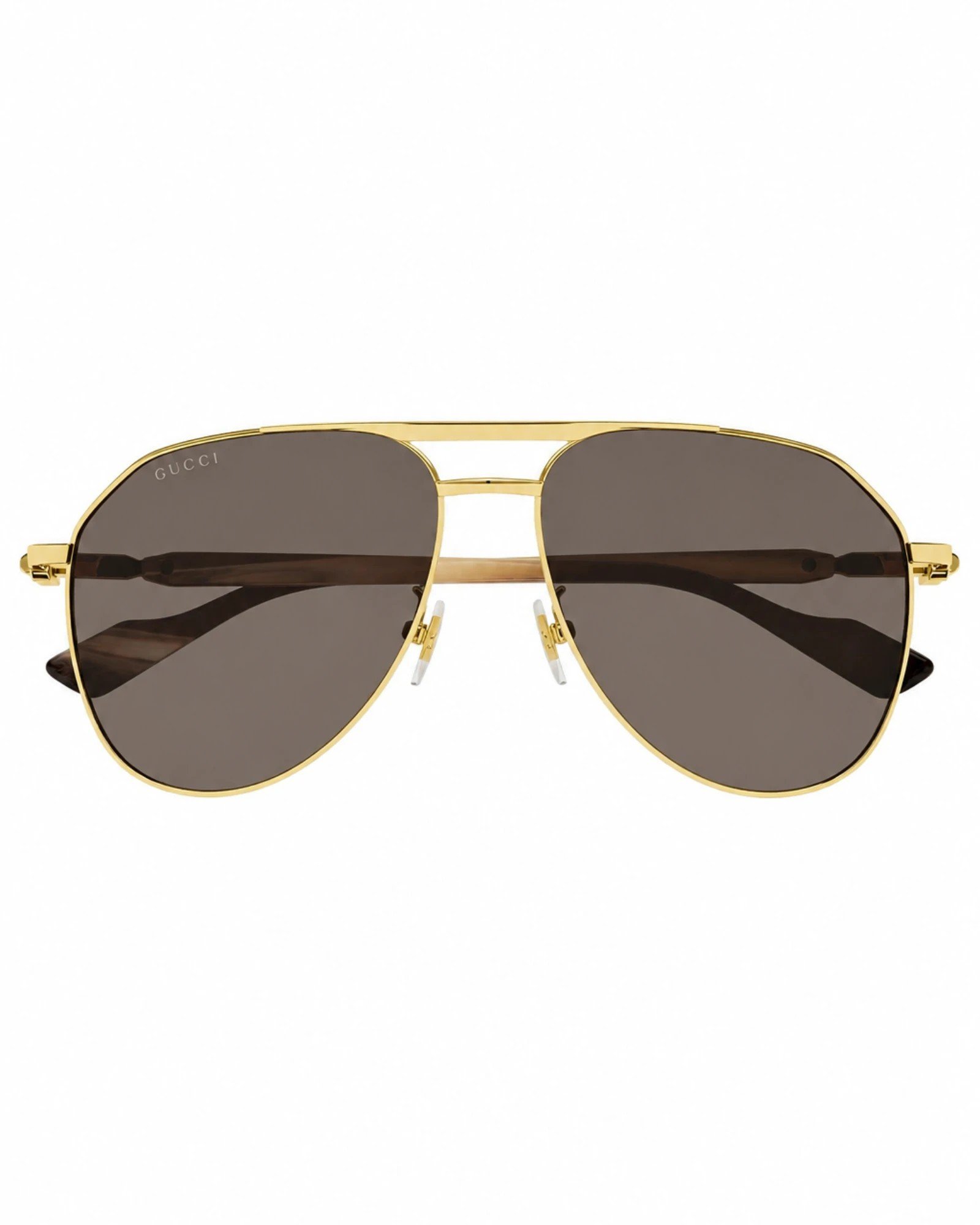 Gucci GG1220S 002 ανδρικά pilot γυαλιά ηλίου με χρυσό μεταλλικό σκελετό και καφέ φακούς μπροστινή όψη