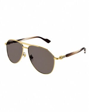 Gucci GG1220S 002 ανδρικά pilot γυαλιά ηλίου με χρυσό μεταλλικό σκελετό και καφέ φακούς
