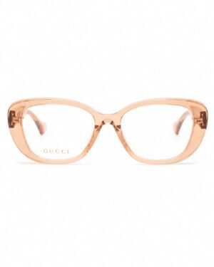 Gucci GG1559OK 003 γυαλιά οράσεως σε διάφανη ροζ-μπεζ απόχρωση, μπροστινή όψη