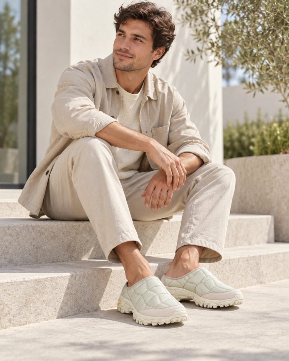 Άνδρας φοράει Merrell Moab 2 Slide Quilted SE Basalt