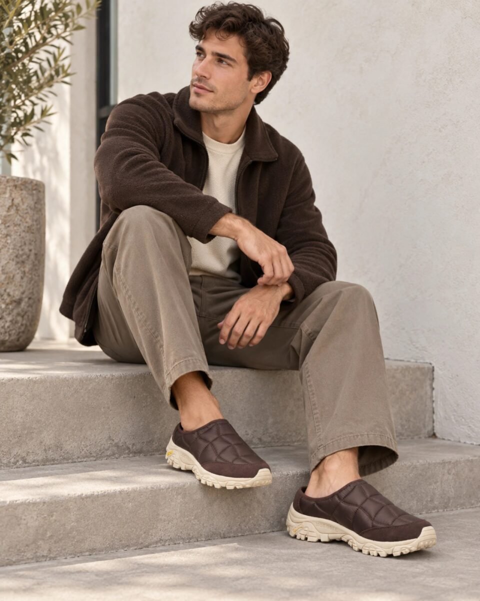 Άνδρας φοράει Merrell Moab 2 Slide Quilted SE Coffee