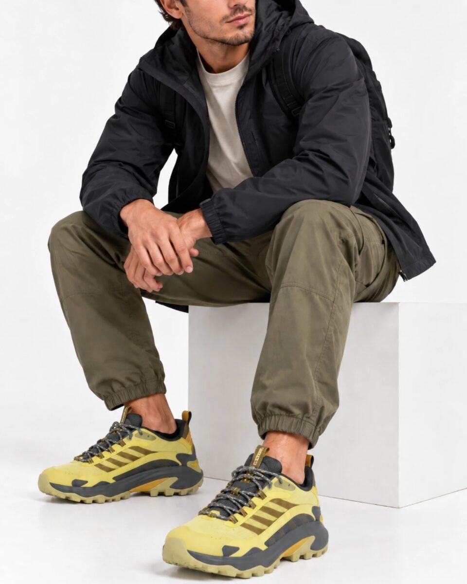 Ανδρικό μοντέλο φοράει Merrell Moab Speed 2 GTX J038327 Nori