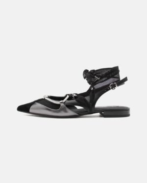 Πλαϊνή όψη PINKO Gianira 30 μαύρης pointed toe slingback μπαλαρίνας