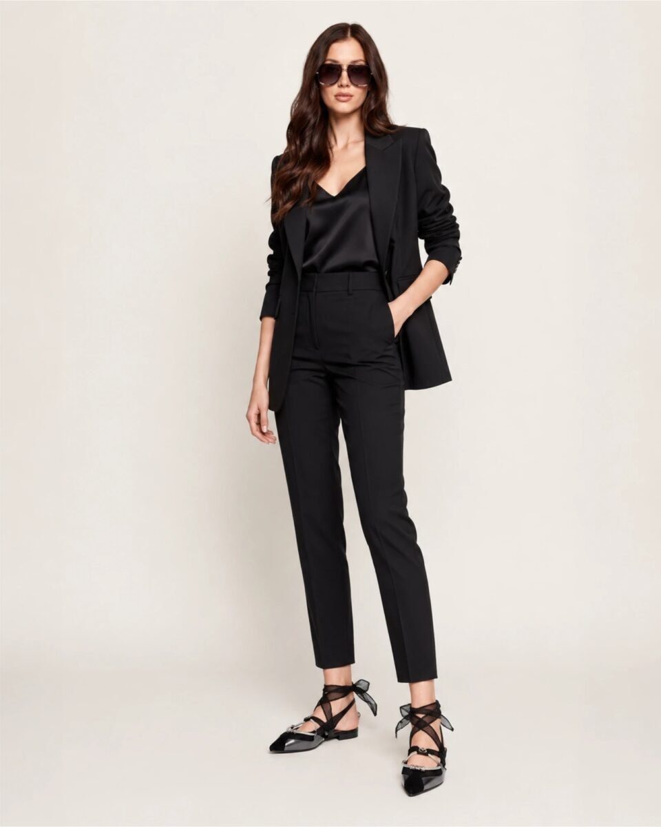 Γυναικείο μοντέλο φορά PINKO Gianira 30 μαύρες slingback μπαλαρίνες