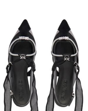 Επάνω όψη PINKO Gianira 30 μαύρων slingback μπαλαρινών με mesh κορδόνια