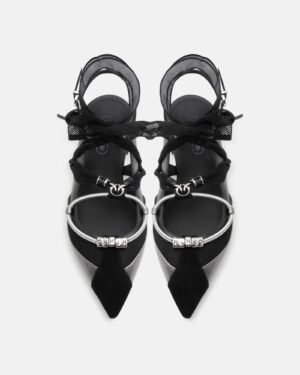 PINKO Gianira 30 μαύρες slingback μπαλαρίνες με μυτερή μύτη και μεταλλικές λεπτομέρειες