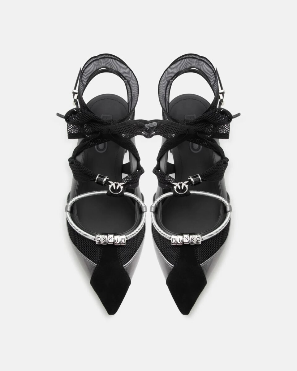 PINKO Gianira 30 SD0547P003-Z99 Γυναικείες Δερμάτινες Slingback Μπαλαρίνες Μαύρες