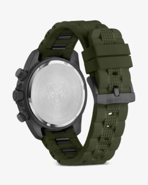 Plein Sport Hurricane PSDBA0223 ανδρικό ρολόι με χακί λουράκι και μαύρη κάσα, πίσω όψη