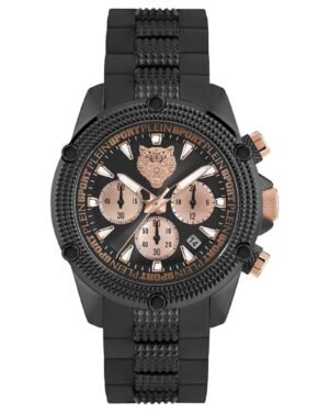 Plein Sport Hurricane Chrono PSDBA0323 ανδρικό ρολόι 44mm σε μαύρο και rose gold με μαύρο λουράκι