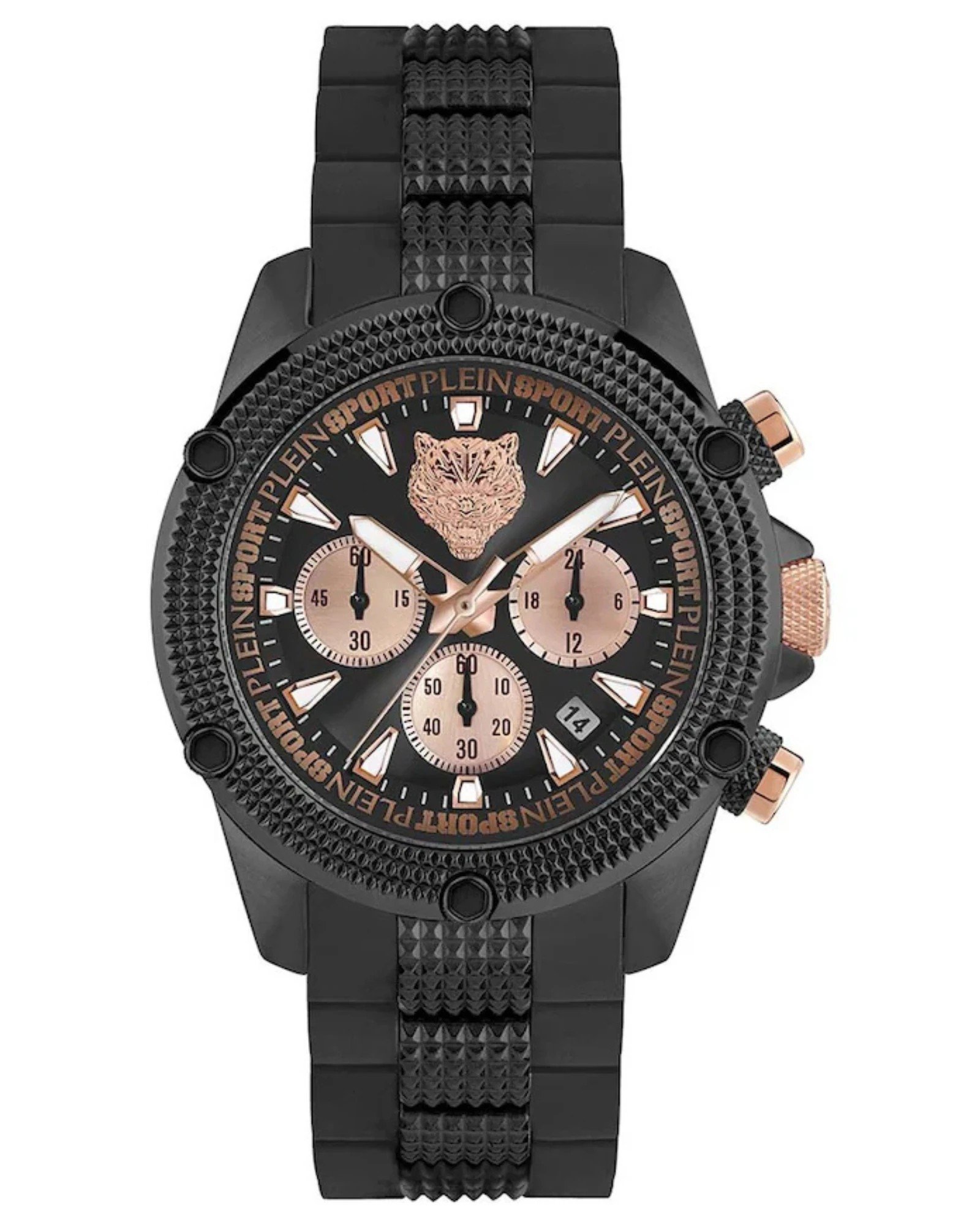 Plein Sport Hurricane Chrono PSDBA0323 ανδρικό ρολόι 44mm σε μαύρο και rose gold με μαύρο λουράκι