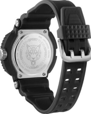 Plein Sport Tiger Power PSEDA0124 μαύρο ρολόι με rubber λουράκι και μεταλλικό πίσω καπάκι, πίσω όψη