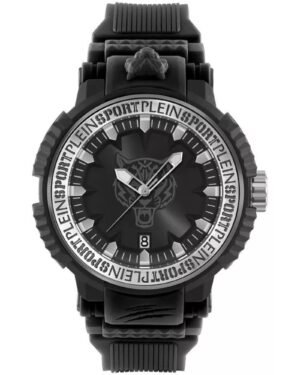 Plein Sport Tiger Power PSEDA0124 ανδρικό μαύρο ρολόι 45mm με tiger motif και ημερομηνία