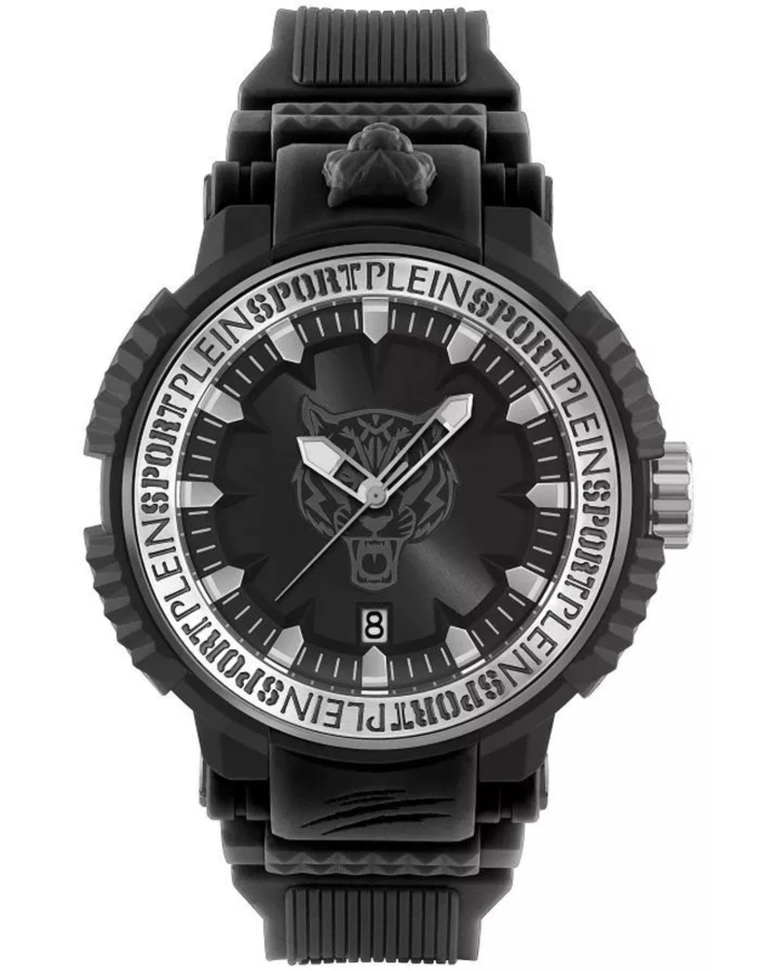 Plein Sport Tiger Power PSEDA0124 ανδρικό μαύρο ρολόι 45mm με tiger motif και ημερομηνία