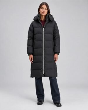 Scotch & Soda 178071-U008 γυναικείο μακρύ μαύρο puffer parka φορεμένο σε μοντέλο μπροστινή όψη