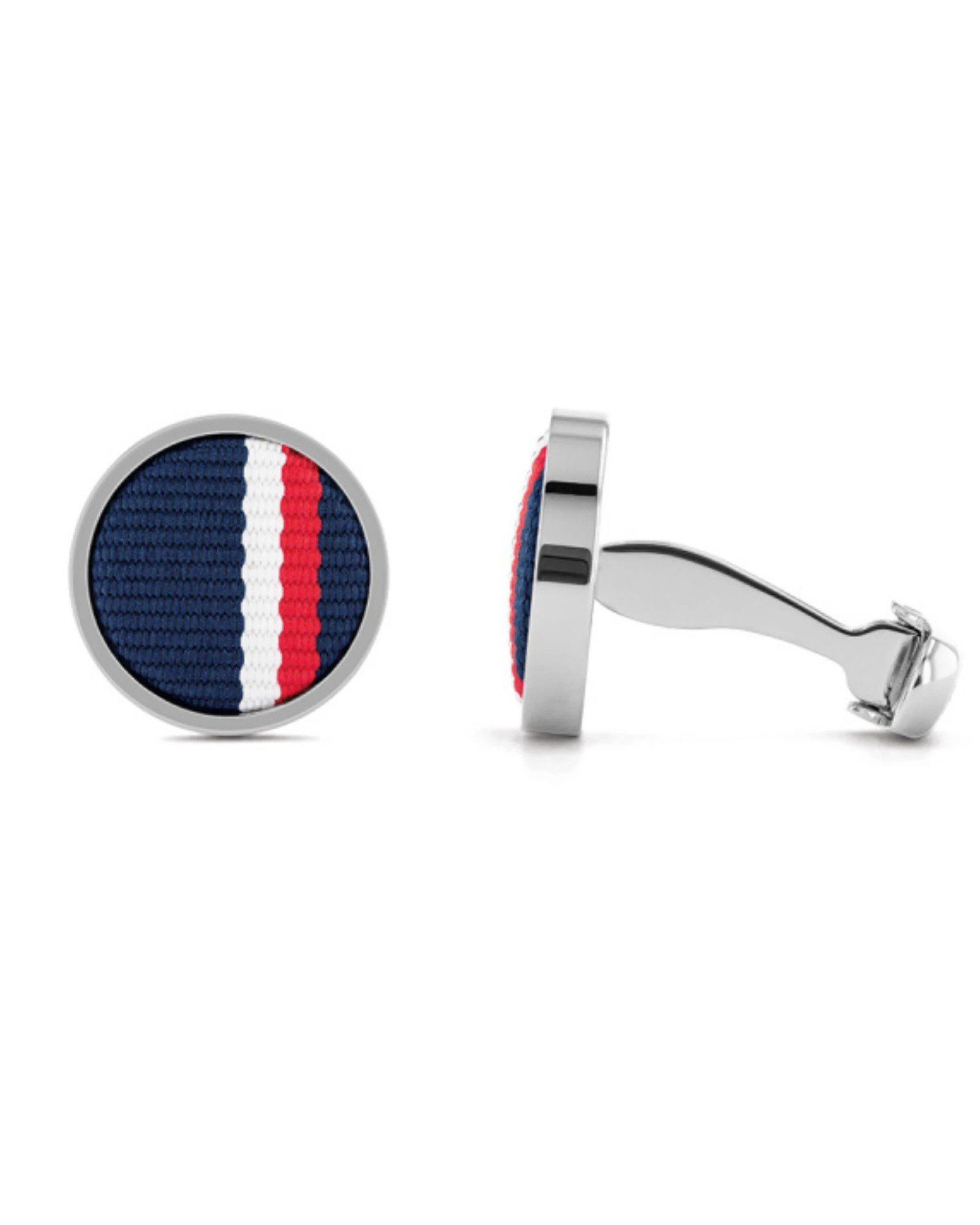 Tommy Hilfiger 2790352 ανδρικά μανικετόκουμπα ασημί με μπλε, λευκή και κόκκινη υφασμάτινη λεπτομέρεια