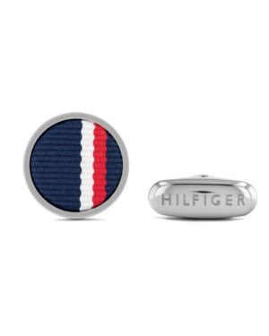 Tommy Hilfiger 2790352 ανδρικά μανικετόκουμπα με μπλε, λευκή και κόκκινη υφασμάτινη λεπτομέρεια, μπροστινή και πίσω όψη