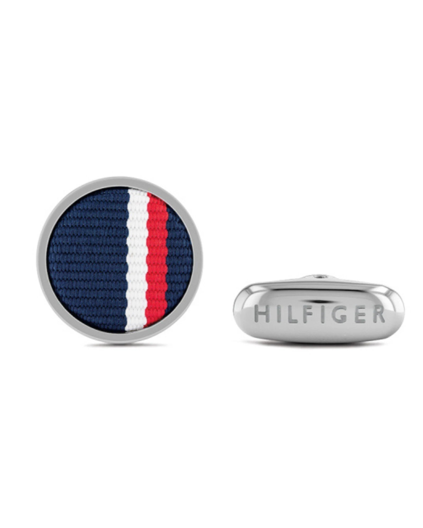 Tommy Hilfiger 2790352 ανδρικά μανικετόκουμπα με μπλε, λευκή και κόκκινη υφασμάτινη λεπτομέρεια, μπροστινή και πίσω όψη