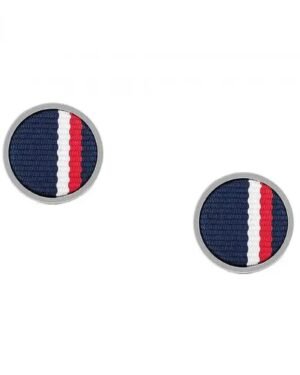 Tommy Hilfiger 2790352 ανδρικά μανικετόκουμπα με μπλε, λευκή και κόκκινη υφασμάτινη ρίγα, μπροστινή όψη
