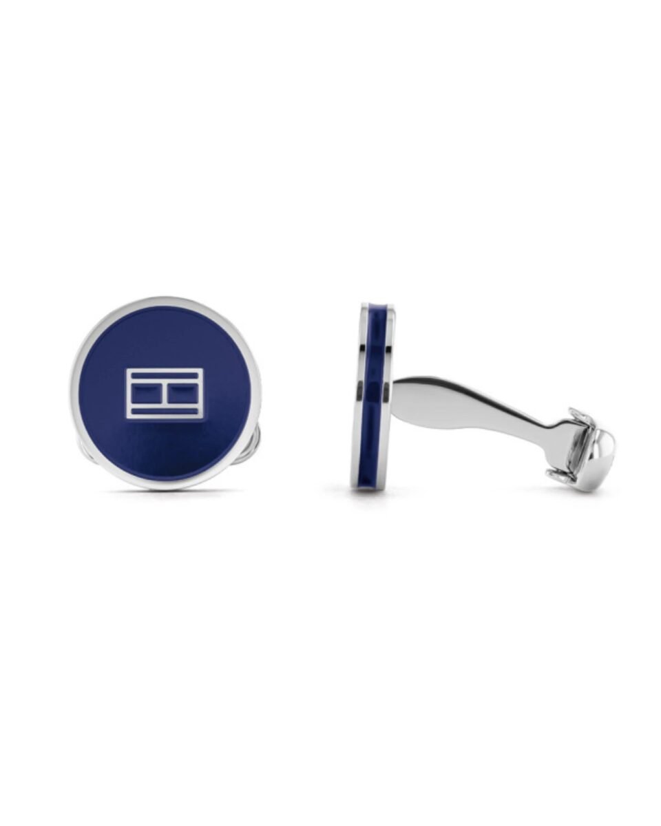 Tommy Hilfiger 2790353 Μανικετόκουμπα Ανδρικά Circle Ασημί με Μπλε Κέντρο