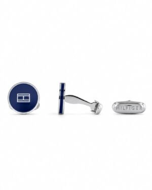 Tommy Hilfiger 2790353 ανδρικά μανικετόκουμπα σε ασημί χρώμα με σκούρο μπλε κέντρο, πολλαπλές όψεις