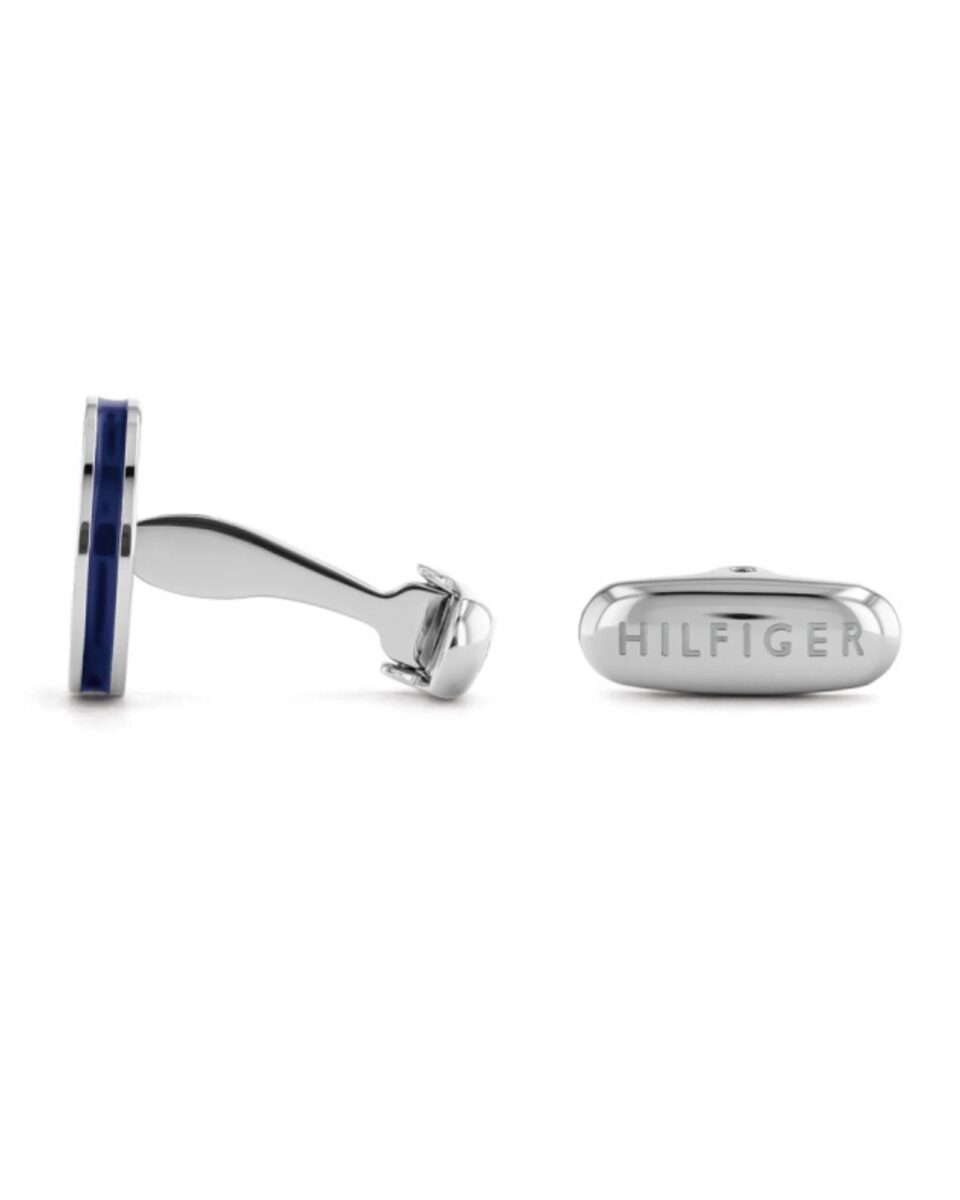 Tommy Hilfiger ανδρικά μανικετόκουμπα 2790353 σε ασημί ανοξείδωτο ατσάλι με μπλε λεπτομέρεια, πλαϊνή και πίσω όψη