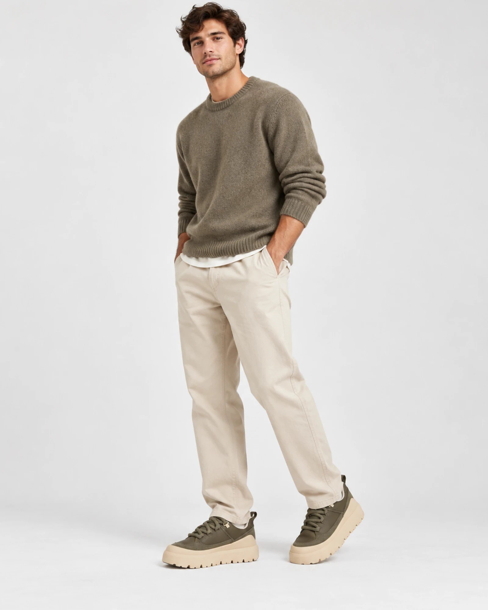 Ανδρικό μοντέλο φοράει UGG Heritage Utility 1170910-MBF πράσινα sneakers